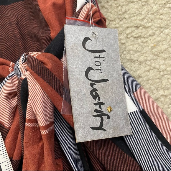 J for Justify Dress Off-Shoulder Plaid Mini Dress Women Belted Size Large - Picture 4 of 11